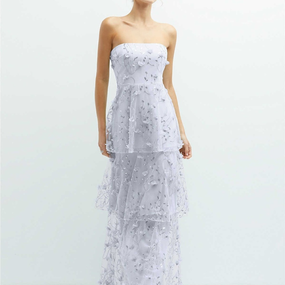 Dessy Collection Strapless 3D Floral Embroidered Dress with Tiered Maxi Skirt